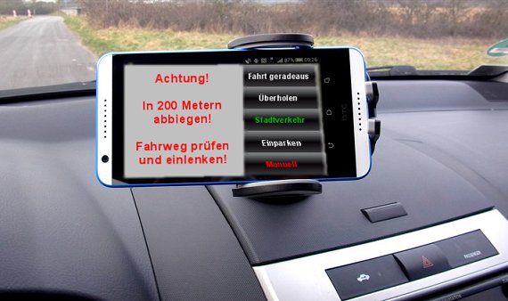 KAPA Mobil App im Fahreinsatz für autonomes Fahren geradeaus