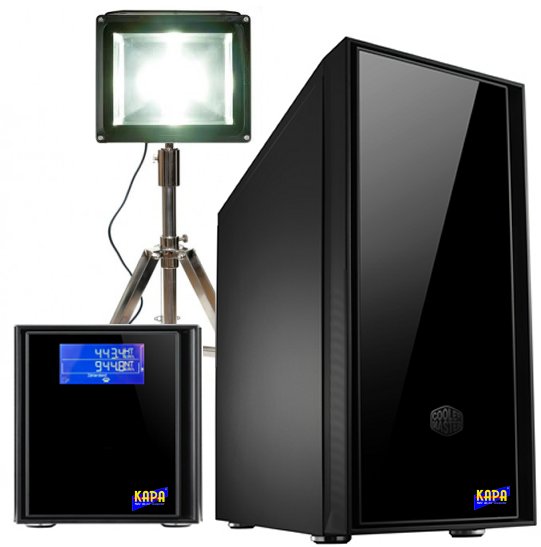 Der energieerzeugende KAPA-KWK-PC im Demoaufbau mit selbst erzeugtem Licht.